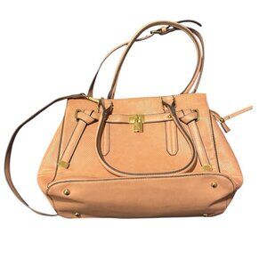 Adrienne Vittadini Tan Front-Lock Leather Shoulder Bag / Crossbody – Large